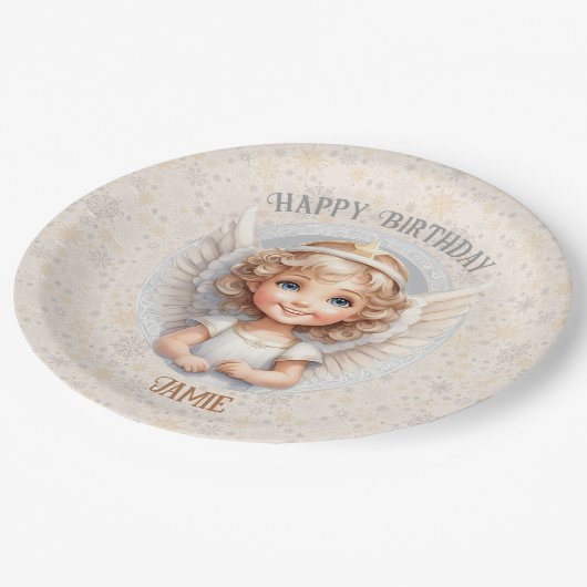 キュートクリスマスエンジェル誕生日名紙プレート ペーパープレート (アングル)