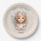 キュートクリスマスエンジェル誕生日名紙プレート ペーパープレート (正面)