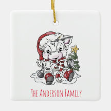 キュートクリスマスカウセラミックオーナメント