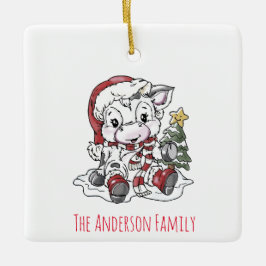 キュートクリスマスカウセラミックオーナメント セラミックオーナメント