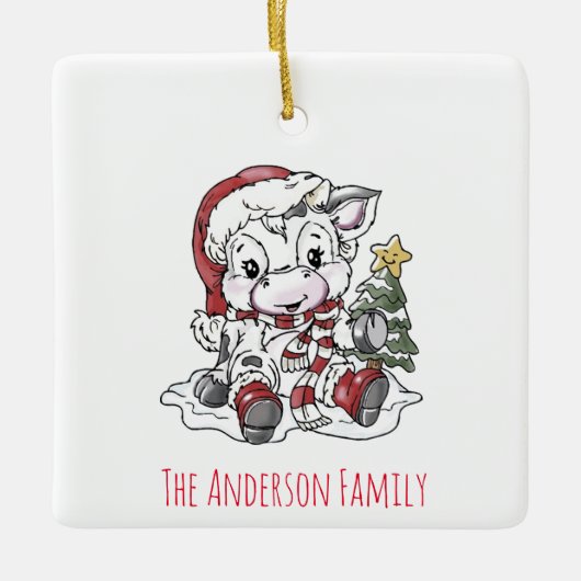 キュートクリスマスカウセラミックオーナメント セラミックオーナメント (正面)