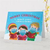 キュートクリスマスカロラーズイン顔マスクコービッドホリデー カード (黄色い花)