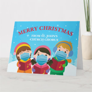 キュートクリスマスカロラーズイン顔マスクコービッドホリデー カード