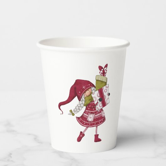 キュートクリスマスガール格言イラストレーション 紙コップ (裏面)