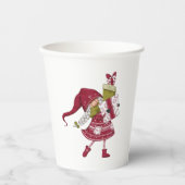 キュートクリスマスガール格言イラストレーション 紙コップ (正面)
