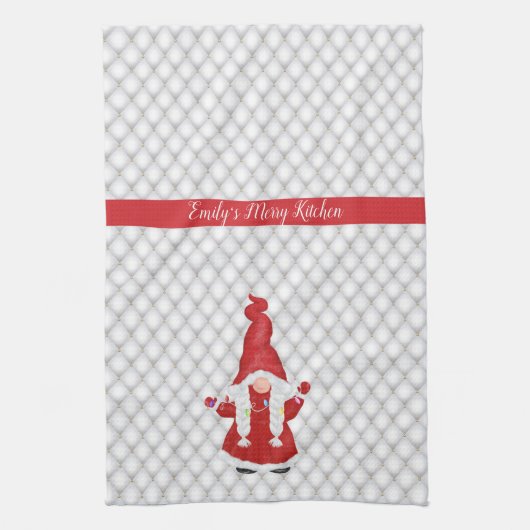 キュートクリスマスガール格言 パーソナライズされた キッチンタオル (縦)