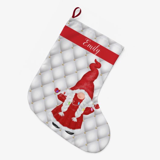 キュートクリスマスガール格言 パーソナライズされた ラージクリスマスストッキング (正面 (吊り時))