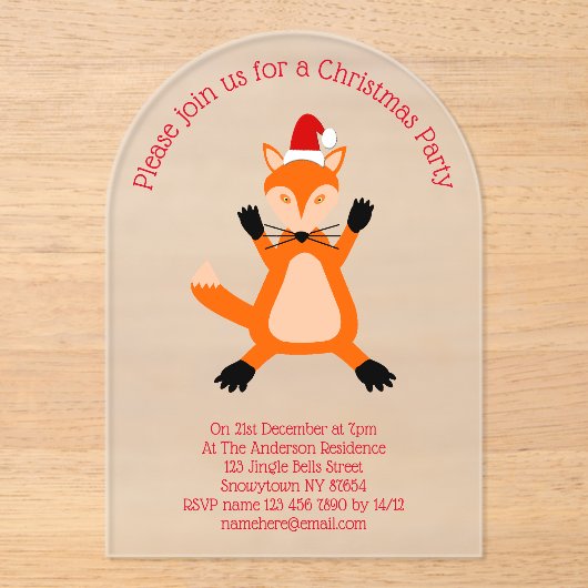 キュートクリスマスキツネカスタム アクリル招待状 (正面)