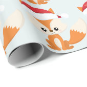 キュートクリスマスキツネサンタハットパステルブルーパターン ラッピングペーパー (ロールコーナー)