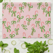 キュートクリスマスキャンディカネスクリスマスホリデーピンク キッチンタオル (折り畳み)