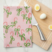キュートクリスマスキャンディカネスクリスマスホリデーピンク キッチンタオル (四つ折り)