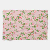 キュートクリスマスキャンディカネスクリスマスホリデーピンク キッチンタオル (横)