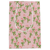 キュートクリスマスキャンディカネスクリスマスホリデーピンク ミディアムペーパーバッグ (正面)