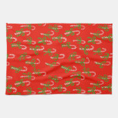 キュートクリスマスキャンディカネスクリスマスホリデーレッド キッチンタオル (横)