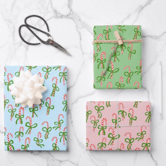 キュートクリスマスキャンディキャンズクリスマスホリデーバラエティ ラッピングペーパーシート (正面)