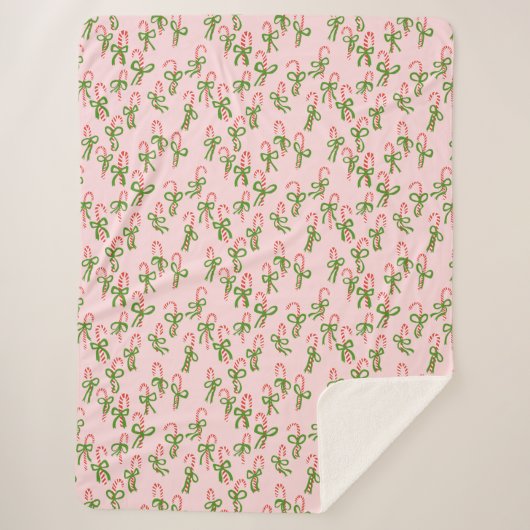 キュートクリスマスキャンディキャンズクリスマスホリデーミンティ シェルパブランケット (正面)