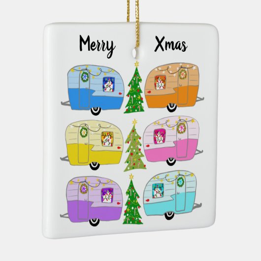 キュートクリスマスキャンパーヴィンテージトレーラーRVクリスマス セラミックオーナメント (右)