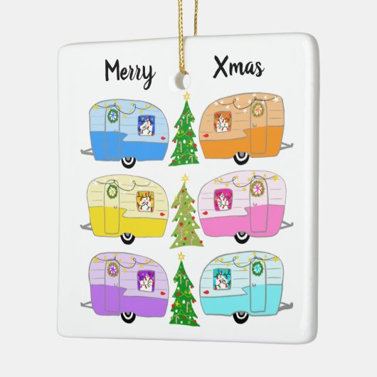 キュートクリスマスキャンパーヴィンテージトレーラーRVクリスマス セラミックオーナメント (左)