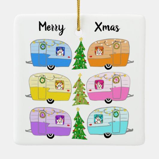 キュートクリスマスキャンパーヴィンテージトレーラーRVクリスマス セラミックオーナメント (裏面)