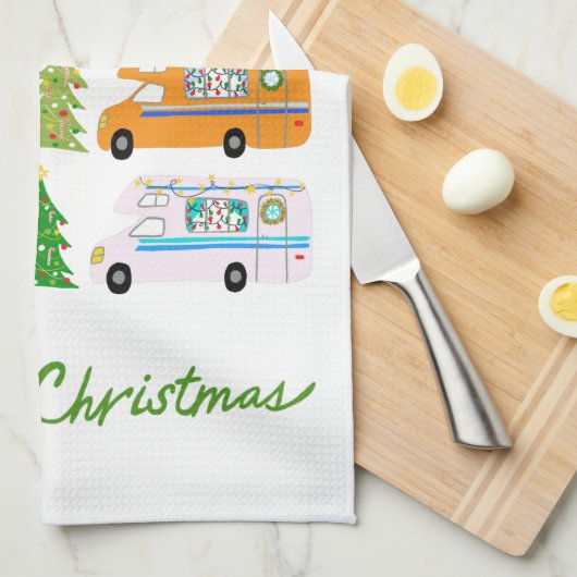 キュートクリスマスキャンパーヴィンテージモーターホームRVクリスマス キッチンタオル (四つ折り)