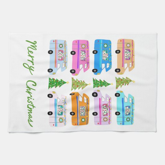 キュートクリスマスキャンパーヴィンテージモーターホームRVクリスマス キッチンタオル (横)
