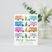 キュートクリスマスキャンパーヴィンテージモーターホームRVクリスマス ポストカード (スタンド正面)