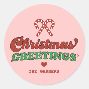 キュートクリスマスグリーティングレトロ ラウンドシール