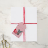 キュートクリスマスグレーキャットピンクホリデー ギフトタグ (より糸付き)