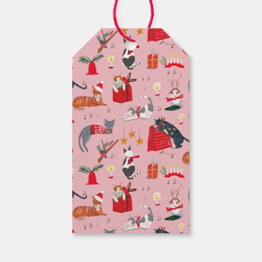 キュートクリスマスグレーキャットピンクホリデー ギフトタグ (裏面)