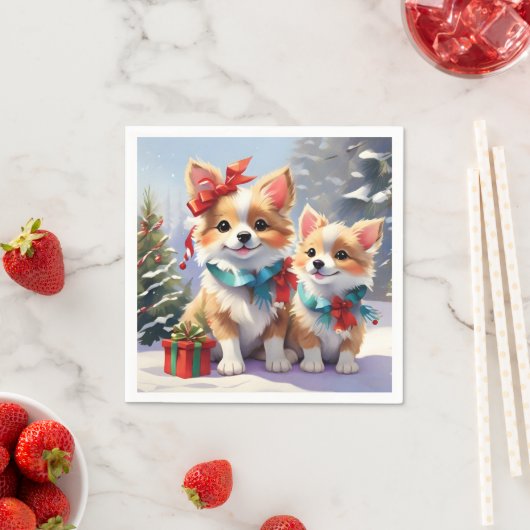 キュートクリスマスコーギスホリデーディライト スタンダードカクテルナプキン (インサイチュ)