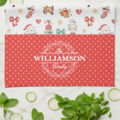 キュートクリスマスサンタジンジャーブレッドマンモノグラム キッチンタオル (折り畳み)