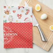 キュートクリスマスサンタジンジャーブレッドマンモノグラム キッチンタオル (四つ折り)