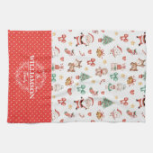 キュートクリスマスサンタジンジャーブレッドマンモノグラム キッチンタオル (横)