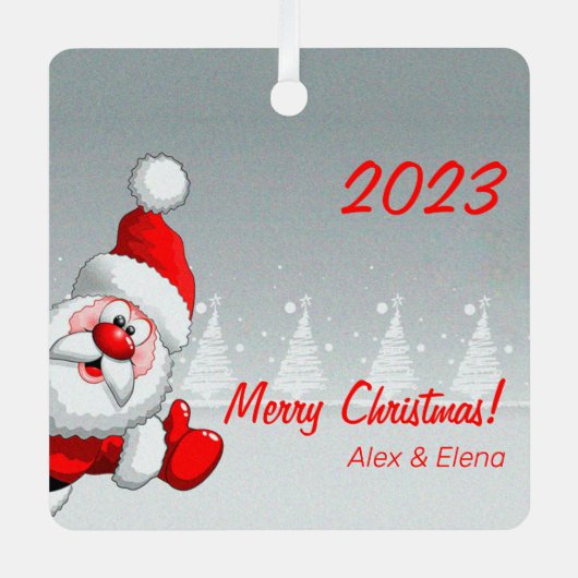 キュートクリスマスサンタスノーメタルスクエアオーナメント メタルオーナメント (正面)