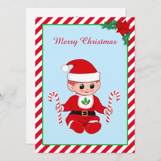 キュートクリスマスサンタベビー小妖精や小人とキャンディーキャン (正面/裏面)