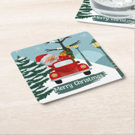 キュートクリスマスサンタ紙コースター スクエアペーパーコースター