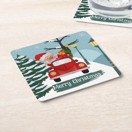 キュートクリスマスサンタ紙コースター スクエアペーパーコースター (アングル)