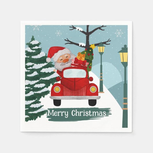 キュートクリスマスサンタ紙 スタンダードカクテルナプキン (正面)