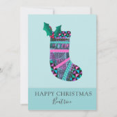 キュートクリスマスストッキングカスタムフラットホリデーカード シーズンカード (正面)