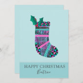キュートクリスマスストッキングカスタムフラットホリデーカード シーズンカード (正面/裏面)