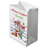 キュートクリスマスストッキングバニーパーソナライズされた ミディアムペーパーバッグ (正面アングル)