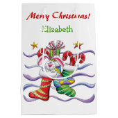 キュートクリスマスストッキングバニーパーソナライズされた ミディアムペーパーバッグ (裏面)