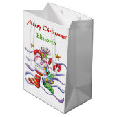 キュートクリスマスストッキングバニーパーソナライズされた ミディアムペーパーバッグ (裏面アングル)