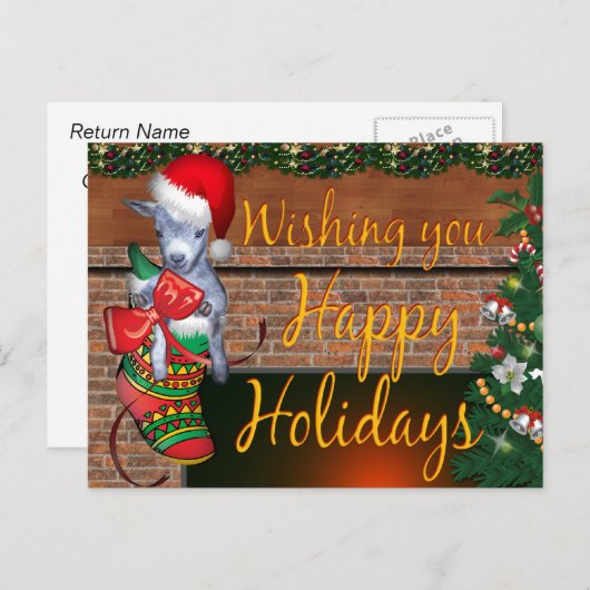 キュートクリスマスストッキングベビーヤギ シーズンポストカード (正面/裏面)