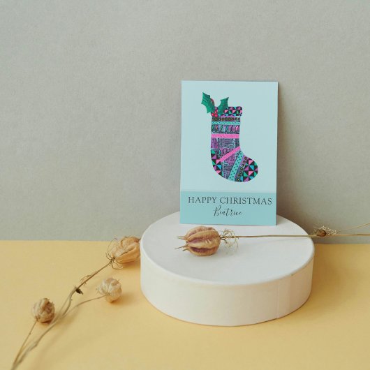 キュートクリスマスストッキング幾何学模様カスタム シーズンポストカード