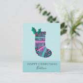 キュートクリスマスストッキング幾何学模様カスタム シーズンポストカード (スタンド正面)