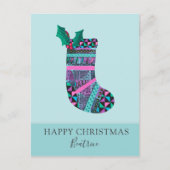 キュートクリスマスストッキング幾何学模様カスタム シーズンポストカード (正面)