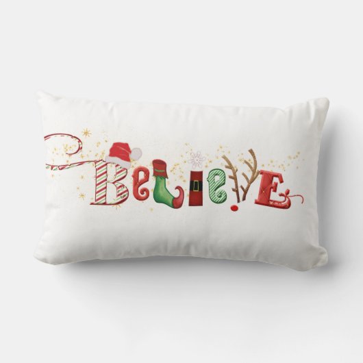 キュートクリスマススピリットファミリー信じタイポグラフィ ランバークッション (裏面)
