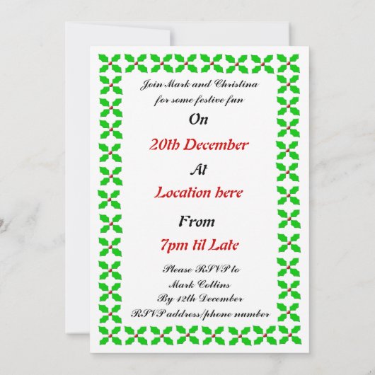 キュートクリスマスターキーカスタムパーティー招待状 招待状 (裏面)