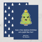 キュートクリスマスツリーおもしろいツリー恐ろしいネイビーフラット シーズンカード (正面/裏面)